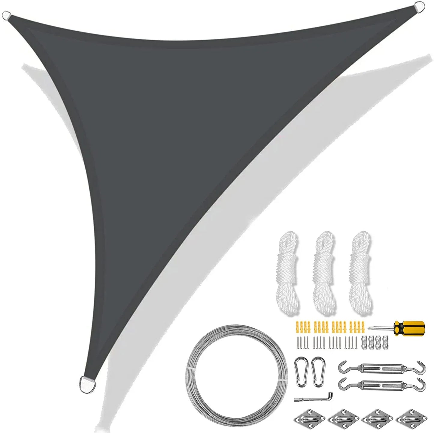 5/3.6/3/2M Triangle Shade Sail Waterproof Sunshade Sail Canopy 98%UV Block Awning with Free Rope for Garden Patio Pergola Gazebo Peaceful Pleasures Health and Wellness Deep Gray 47Pcs Kit 500x500x500CM