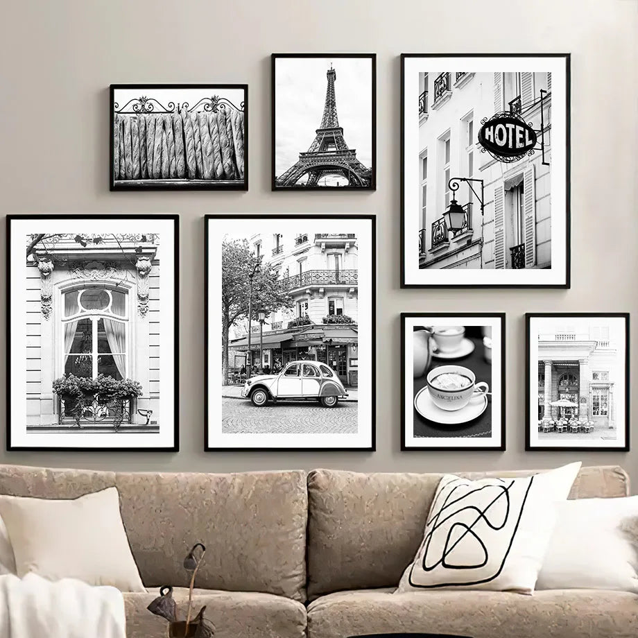 Vintage Car Canvas Wall Art | Nordic Black & White Paris Print
