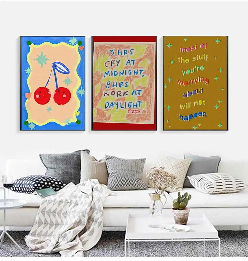 Retro Pink Preppy Canvas Wall Art | Cherry Heart Snake Poster