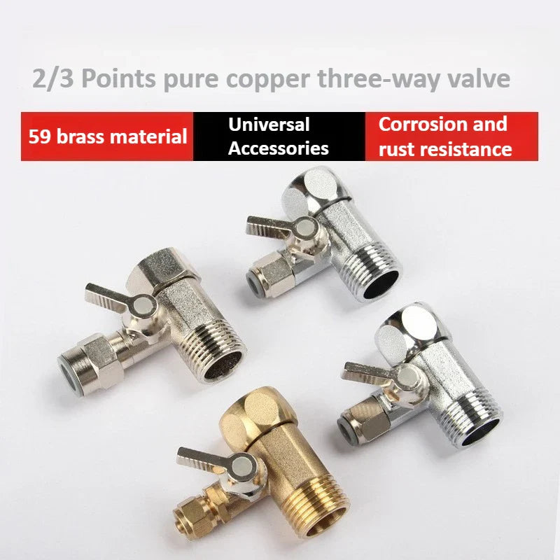 Copper 3-Way Shut-Off Valve 1/4" 3/8" RO Water Adapter