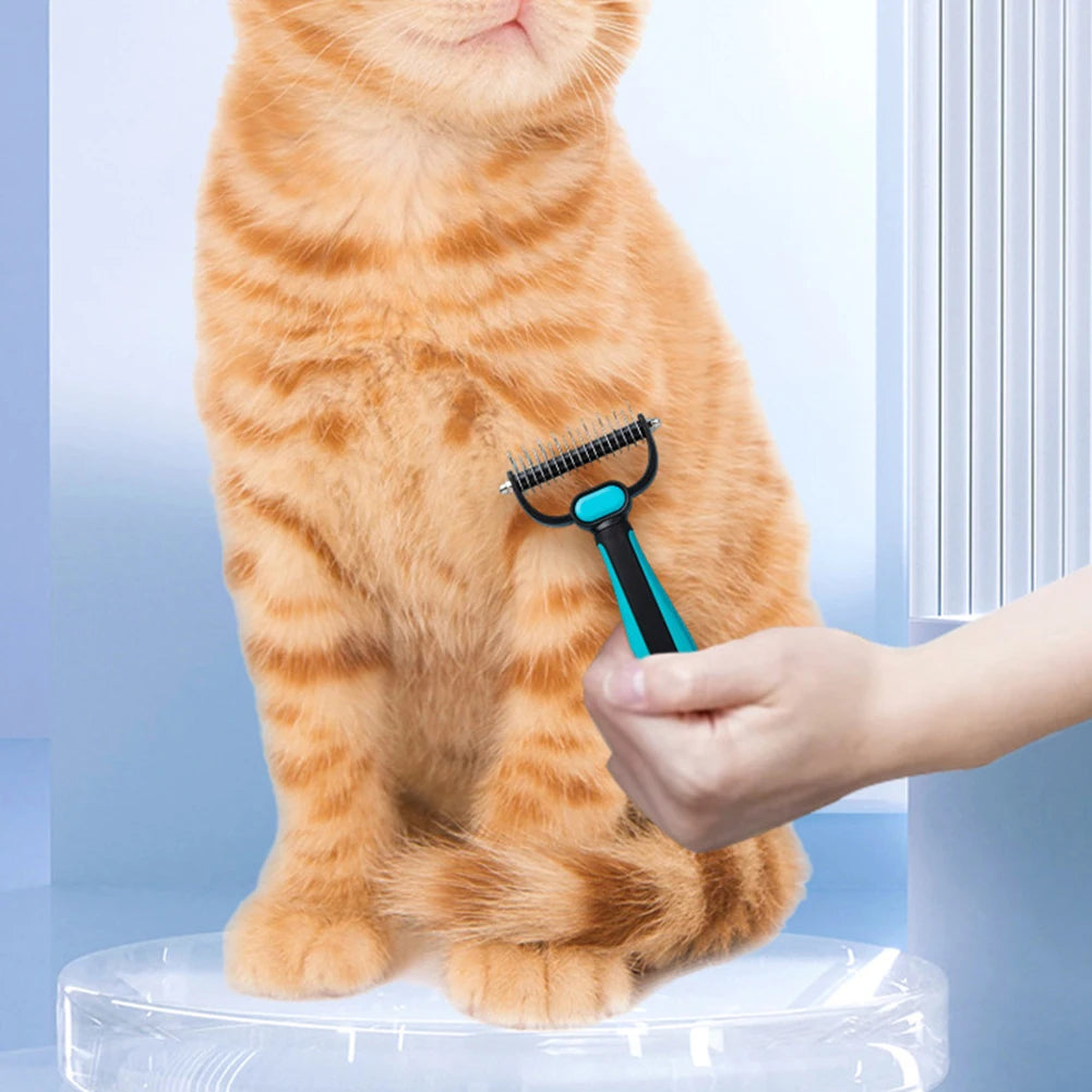 Pet Comb,2 In 1 Double-Sided Pet Grooming Rake For Cats Dogs,Stainless Steel Professional Pet Grooming Tool,Pet Salon Supply Peaceful Pleasures Health and Wellness