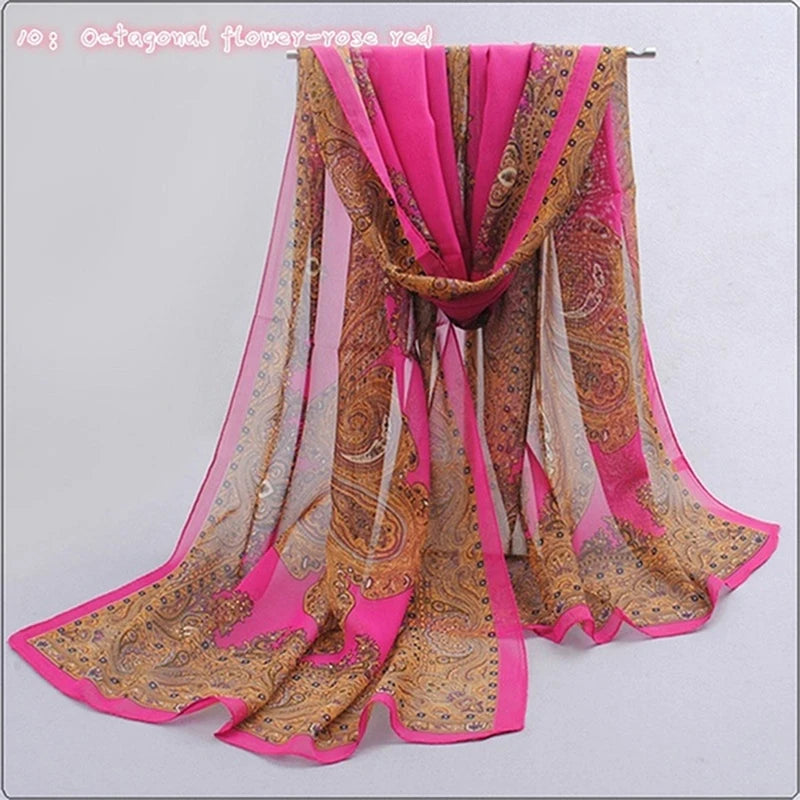 Women Chiffon Scarf Fashion Leisure Butterflies Branch Pattern Long Shawl Versatile Elegant Minimalist Retro Female Scarves Peaceful Pleasures Health and Wellness Octagonal Red 2 One Size