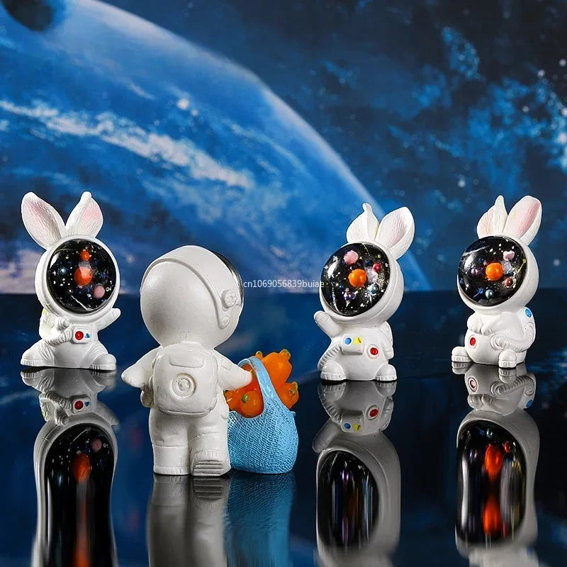 1pc Planet Astronaut and Bunny Rabbit Creative Cartoon Figure Ornament Miniature Resin Craft DIY Accessories Decoration лягушки Peaceful Pleasures Health and Wellness