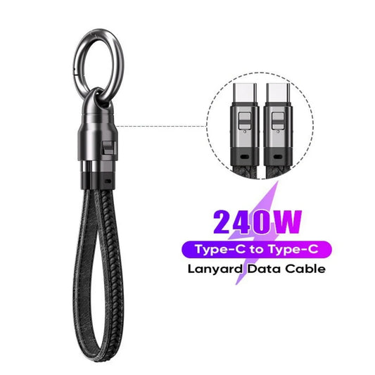 Keychain USB-C Cable 240W 5A Fast Charging | Type-C Short Cord USB-C Charging Cable Peaceful Pleasures Health and Wellness black