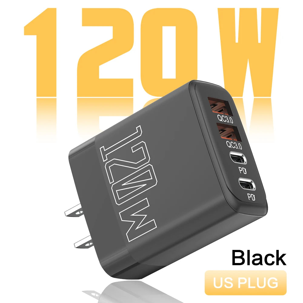 120W 4-Port USB-C PD Fast Charger | iPhone & Samsung