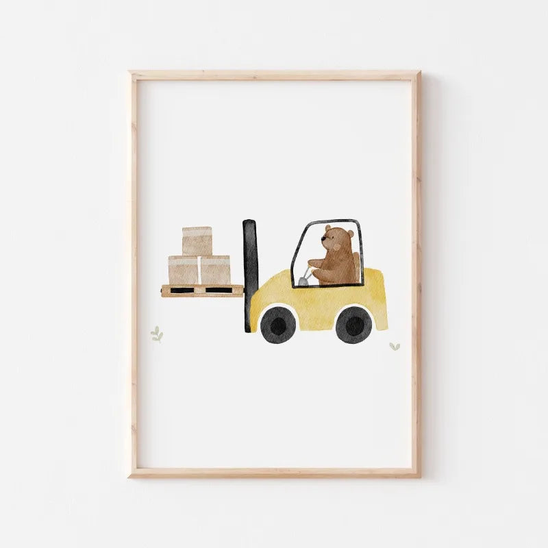 Cute Bear Cartoon Canvas Wall Art for Kids Nursery Room Decor