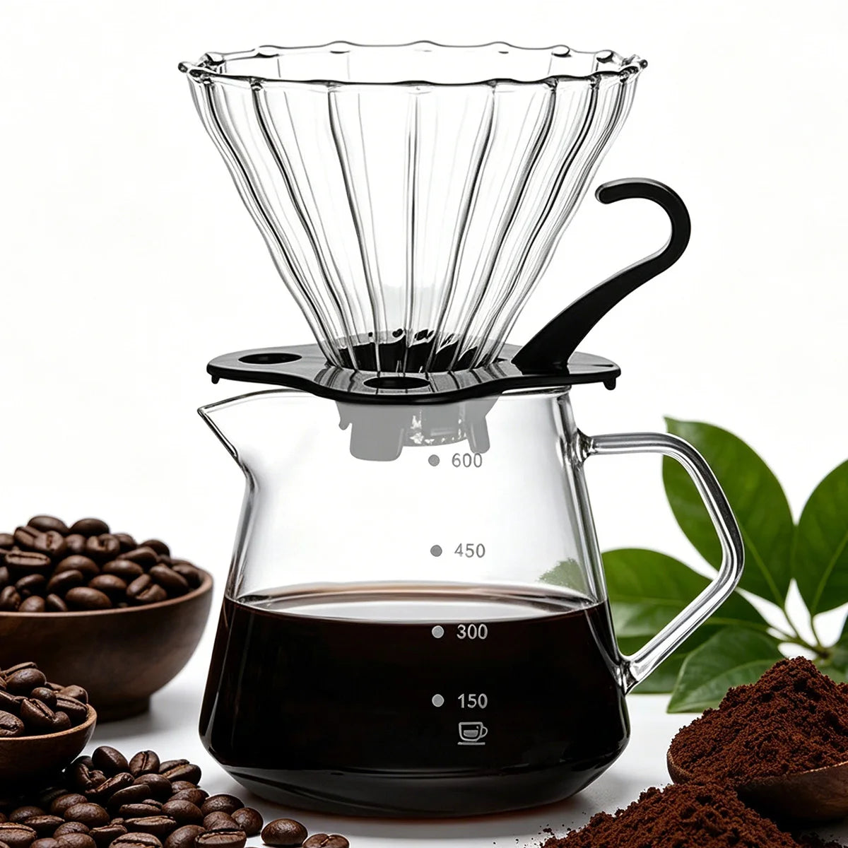 Pour Over Coffee Maker, 20OZ /600ML Glass Carafe Coffee Server with Glass Coffee Dripper, Drip Coffee Maker Set, 1-5 Cups Peaceful Pleasures Health and Wellness