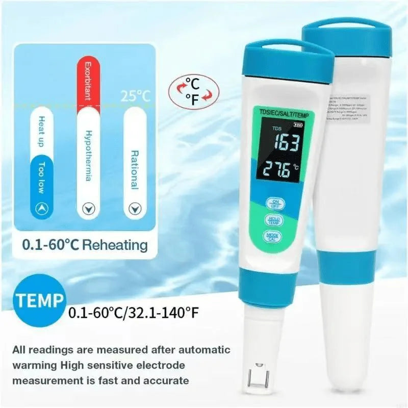 Pocket-Sized Water Tester - 4-in-1 for TDS EC Salinity Temp, Portable Water Quality Analyzer for Home, Pool, and Aquarium Peaceful Pleasures Health and Wellness