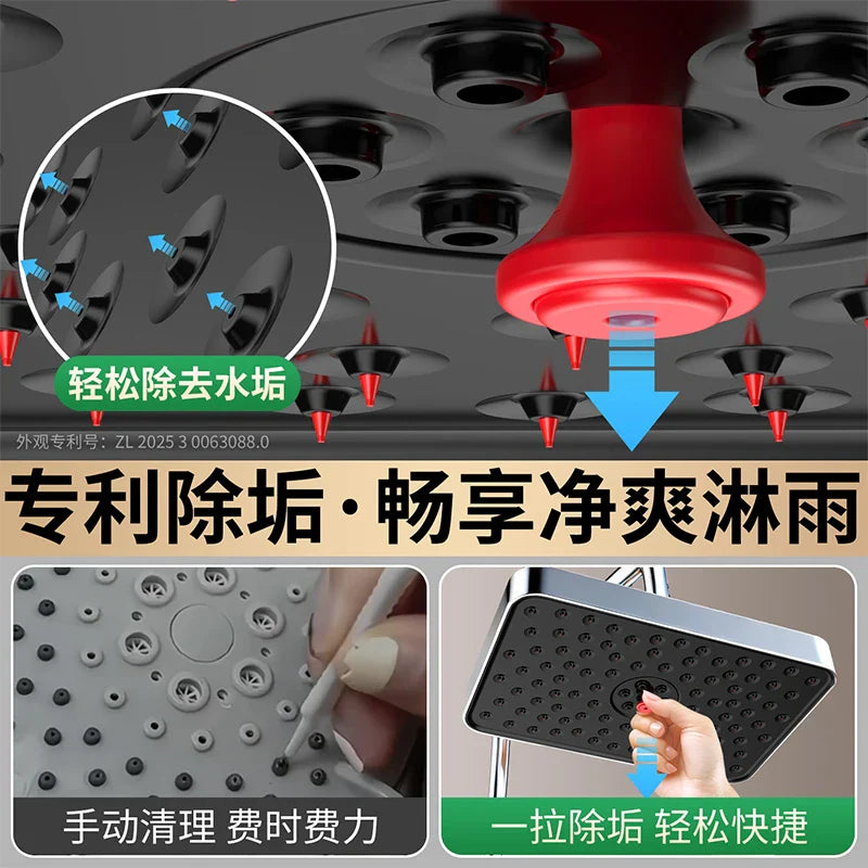 30cm Rainfall Shower Head – High Pressure, 360° Rotation & Self-Clean