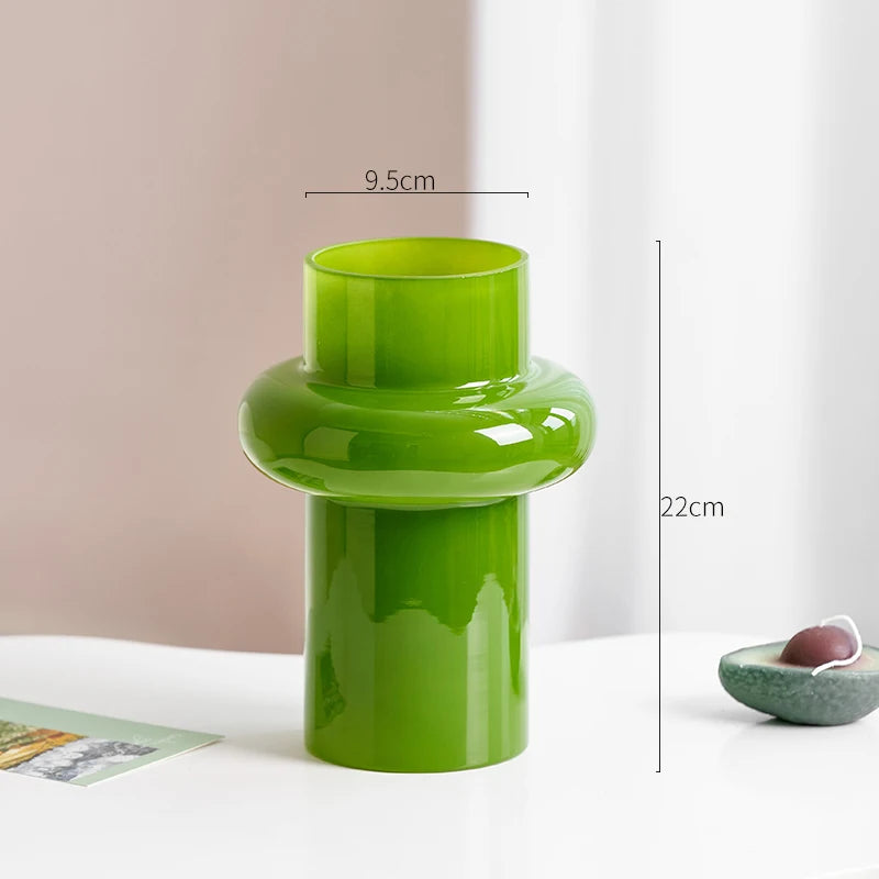 Green Glass Vase | Hydroponics Plant Pot & Floral Decor