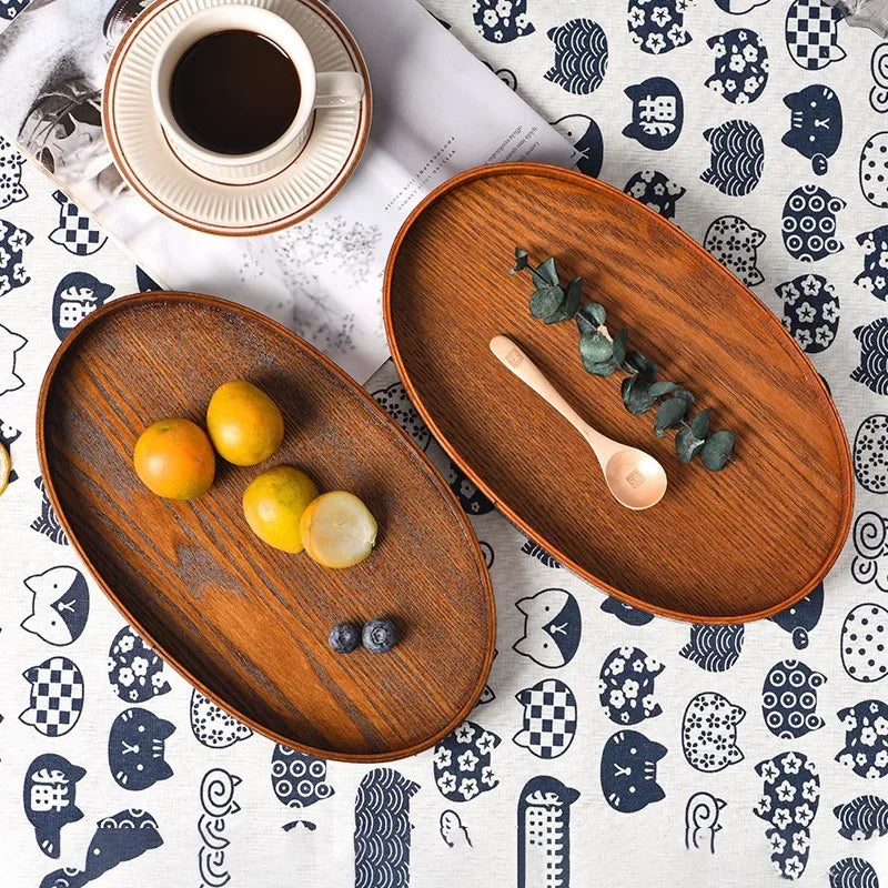 Oval Serving Trays Tableware Dessert Tea Saucer Coasters Coffee Coasters Wooden Plate Storage Food Display Home Hotel Decor Peaceful Pleasures Health and Wellness