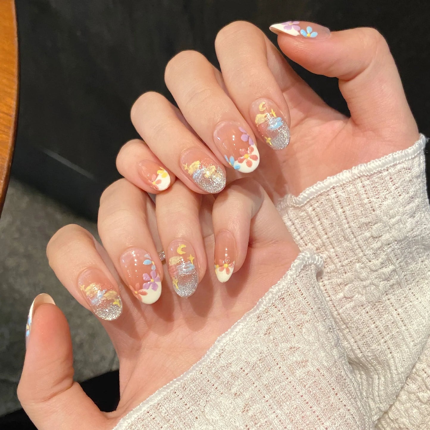 10pcs Handmade Round Press on Nails Sweet Cute Flowers Fake Nails for Girl Wearable Reusable Shiny Korean Style False Nail Tips Peaceful Pleasures Health and Wellness