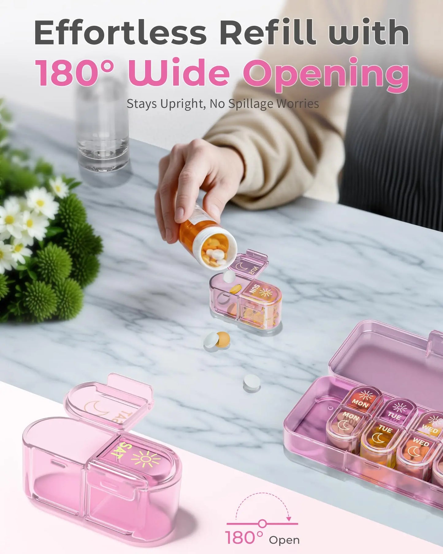 Pill Organizer, Pill Box 7 Day Am & Pm Pill Organizer 7 Days,Weekly Pill Case 2 Times a Day,Medicine Organizer for Travel Peaceful Pleasures Health and Wellness