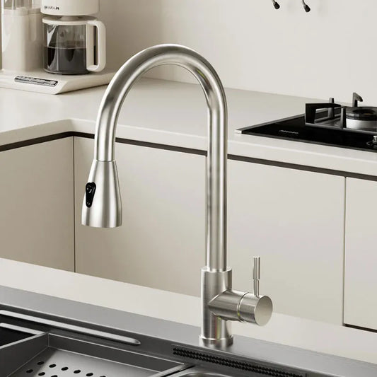 Brushed Nickel Pull-Out Kitchen Faucet | Single Hole, Hot & Cold Kitchen Faucet Peaceful Pleasures Health and Wellness Brushed