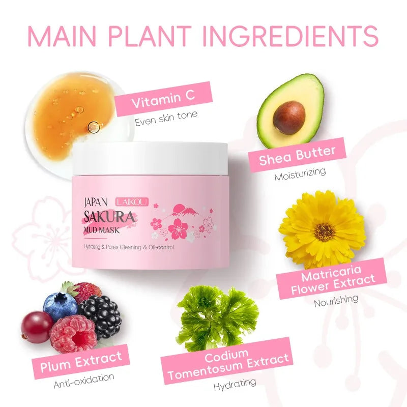 LAIKOU Sakura Mud Mask 25g Deep Cleansing Blackheads Brightening Oil Control Face Mask Peaceful Pleasures Health and Wellness