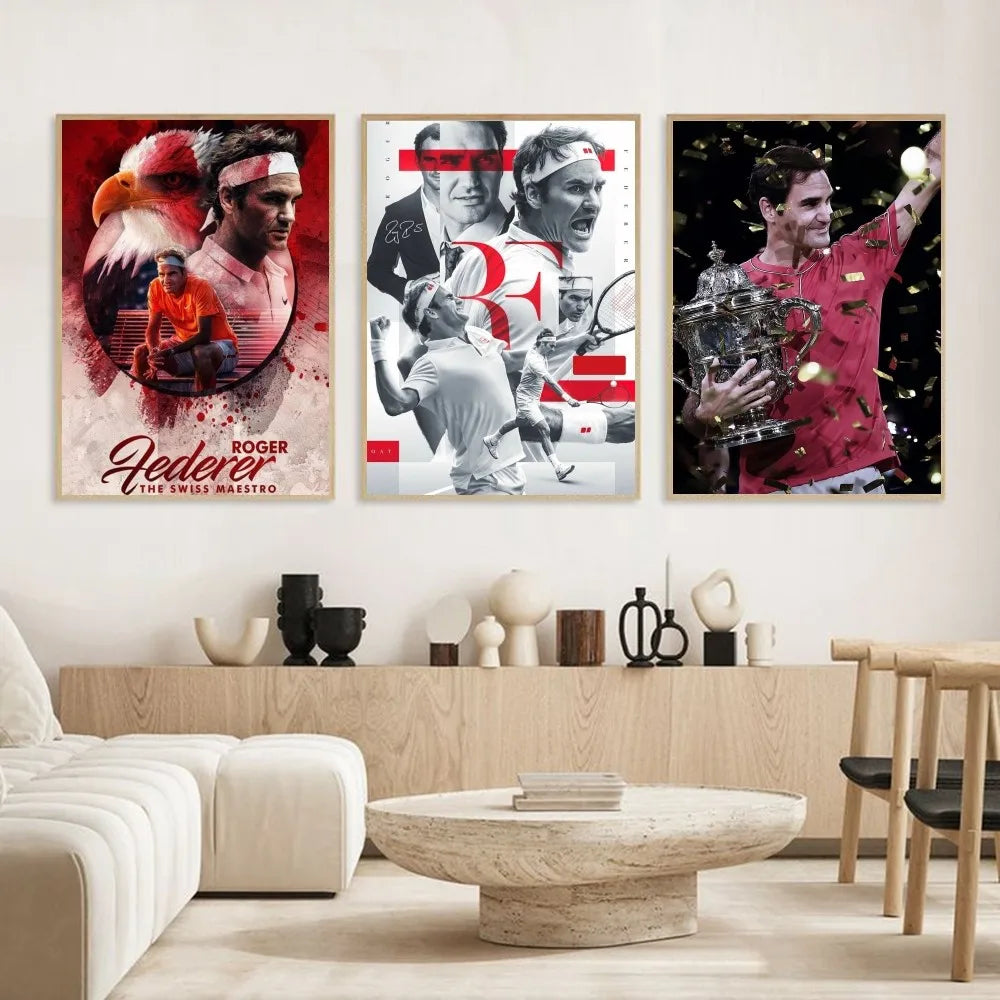Roger Federer HD Wall Poster – Waterproof PVC Sticky Decor Sports Wall Poster Peaceful Pleasures Health and Wellness
