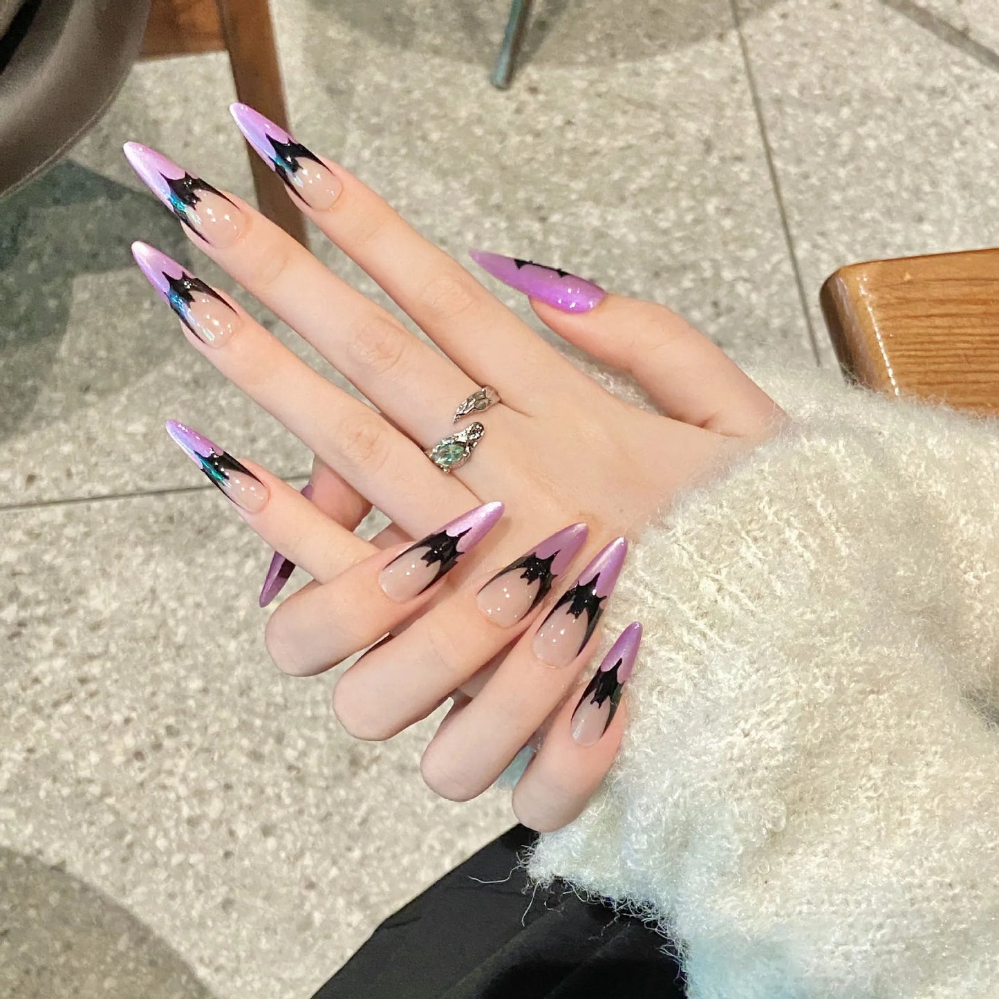 Purple Cat Eye Press-On Nails | Halloween Almond Tips – YADORNOS