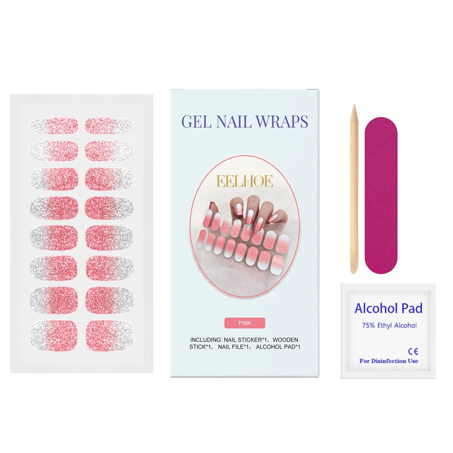EELHOE Semi-Cured Gel Nail Stickers for Beauty Care Peaceful Pleasures Health and Wellness Flash Pink