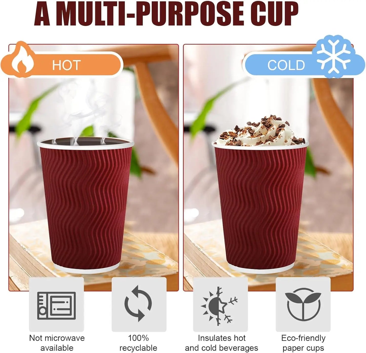 12 OZ Disposable Coffee Cups with Lids Insulated Corrugated Ripple Wall Cup for Hot Coffee or Tea Kraft Paper Cup To Go Coffee Peaceful Pleasures Health and Wellness