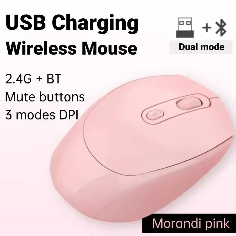 Wireless Mouse Rechargeable Gamer Mouse Dual Modes Bluetooth-compatible 2.4G USB Mute Mice For Laptop Pad Tablet Macbook Mause Peaceful Pleasures Health and Wellness Pink