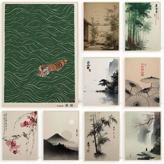 Japanese Ukiyo-e Zen Mountain Canvas Wall Art Print | Landscape Canvas Wall Art Print Peaceful Pleasures Health and Wellness