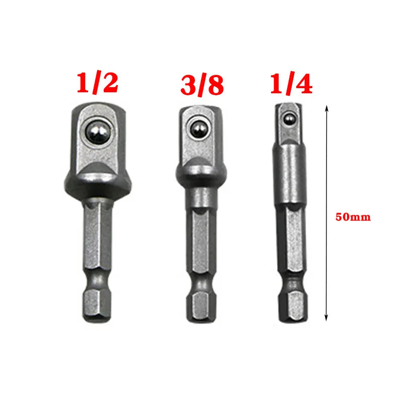New Drill Socket Adapter 1/4 3/8 1/2 Size Hex Shank Square Head Drill Bit Impact Drill Extension Drill Bits Bar Socket Adapter Peaceful Pleasures Health and Wellness Three-piece set A