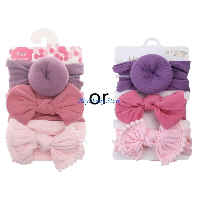 Baby Girls Bow Headbands Set of 3 | Nylon Turban Hairbands
