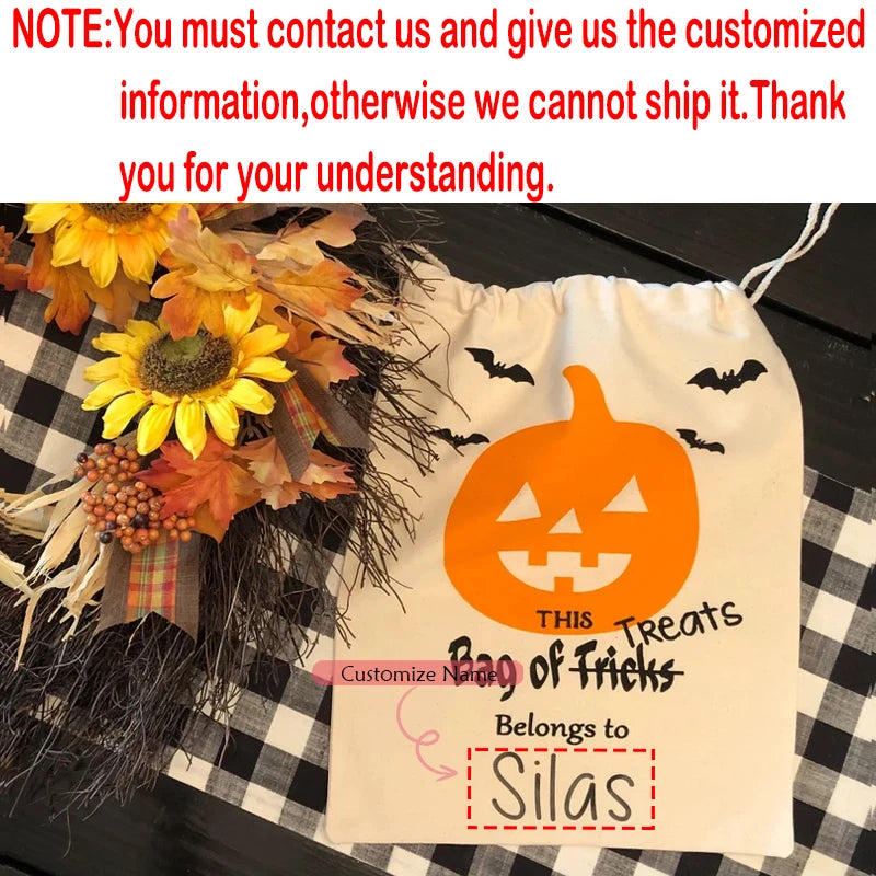 Personalized Halloween Drawstring Candy Bag | Pumpkin & Bats Halloween Candy Bag Peaceful Pleasures Health and Wellness Custom B 30X40CM