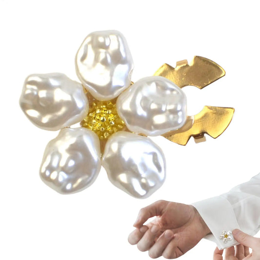 Pearlized Flower Button Clip Jeweled Button Covers Alloy Flower Elegant Cufflinks for Dress Uniform Shirt Embellished Clips Peaceful Pleasures Health and Wellness