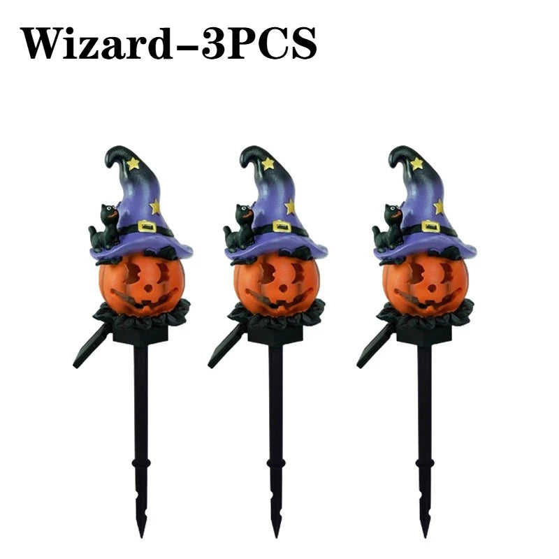 Solar Halloween Pumpkin Garden Stake Lights | Resin Yard Decor