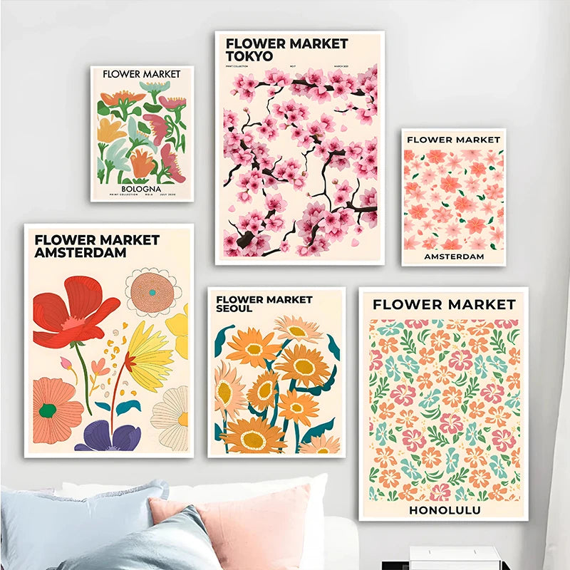 Flower Market Paris New York City Name Poster Print Abstract Plant Wall Art Canvas Painting Picture Living Room Home Decoration Peaceful Pleasures Health and Wellness