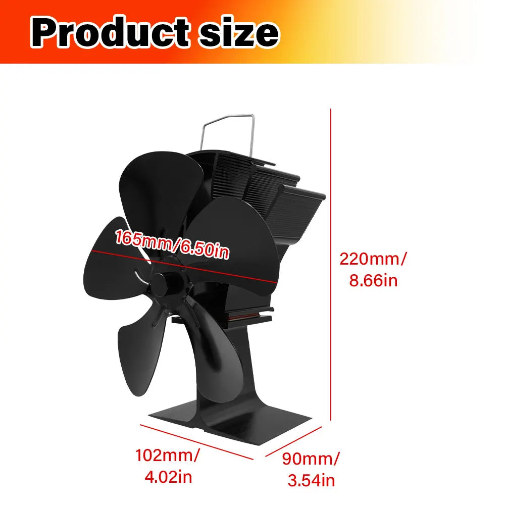 5-Blade Heat Powered Stove Fan for Wood Log Burner Fireplace Quiet Environmental Fan Heater Tool Efficient Heat Distribution Peaceful Pleasures Health and Wellness