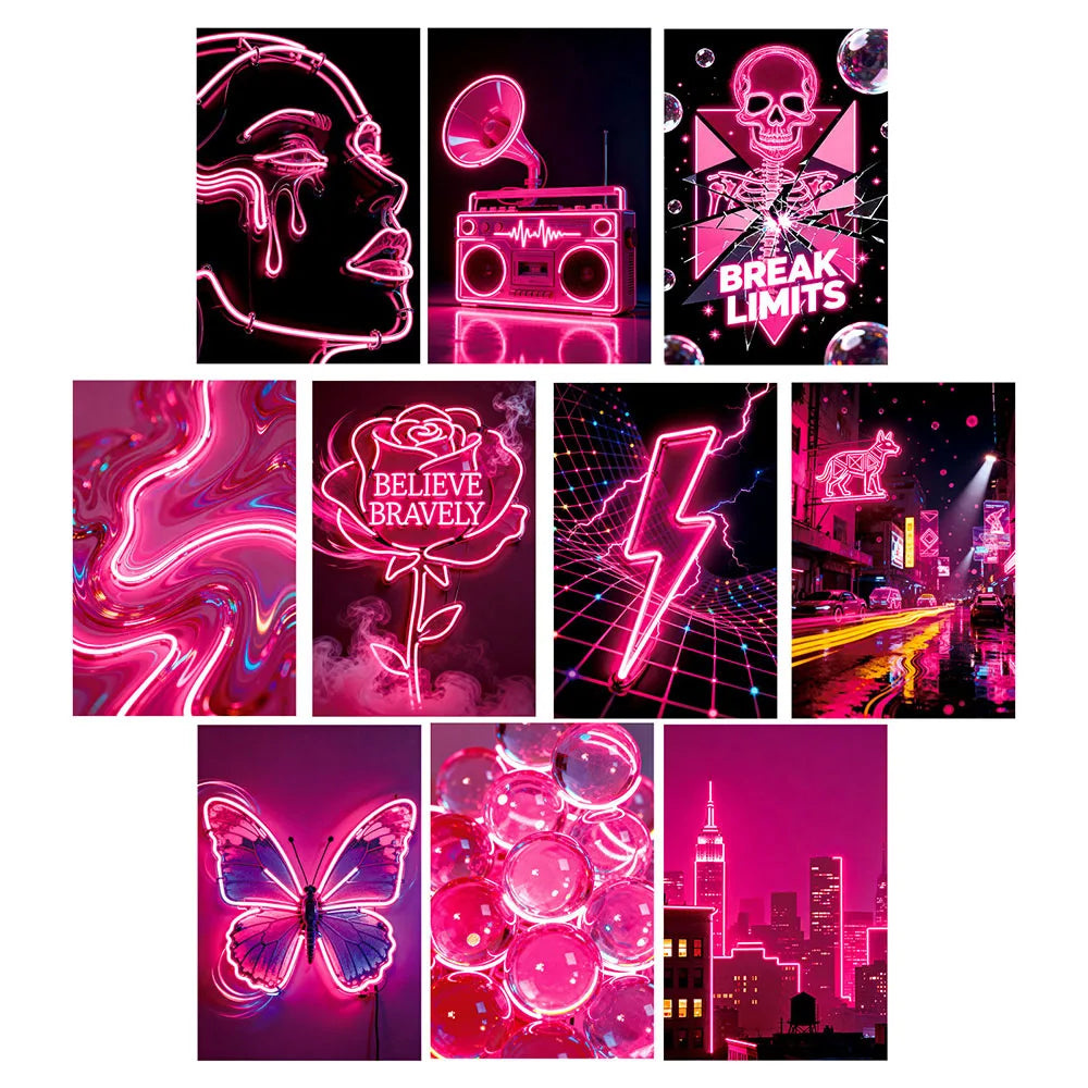 10 Sheets Pink Neon Creative Personalized Romantic Wall Cards