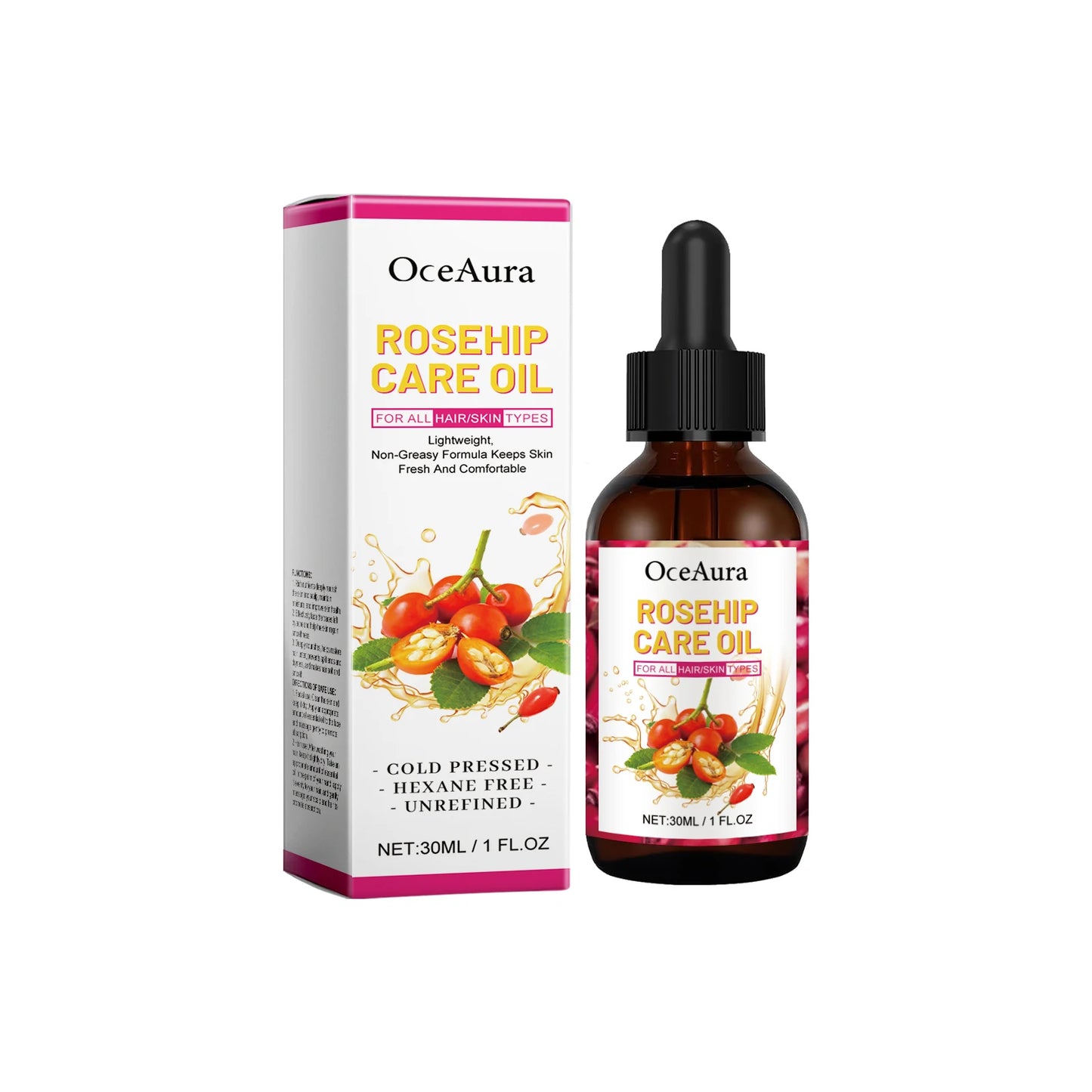 OceAura Rosehip Dry Oil – Face, Hair & Body Moisturizer 30ml
