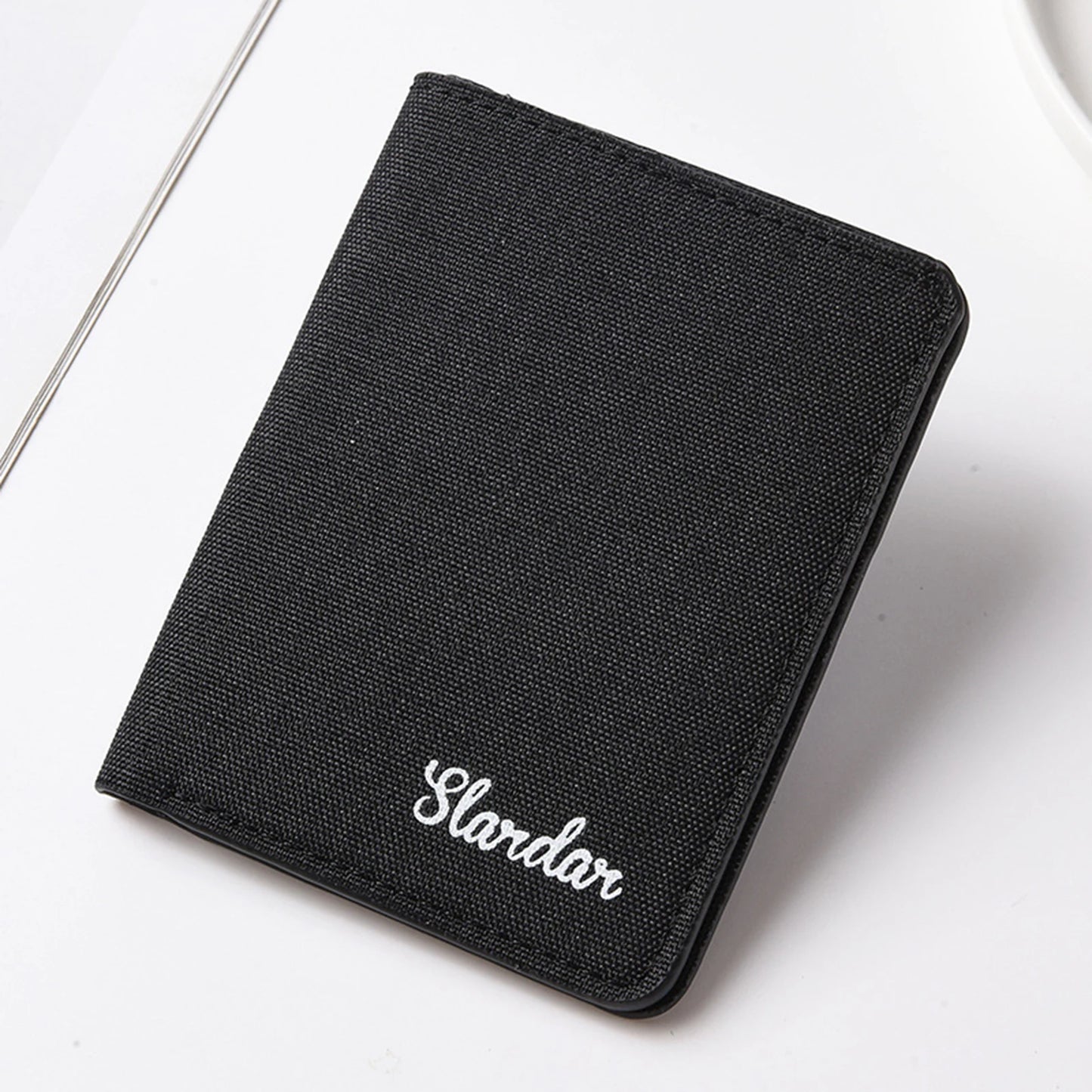 Men's Short Vertical Canvas Wallet Compact Wallet Driving License Storage Bag for Outdoor Traveling Shopping Peaceful Pleasures Health and Wellness black