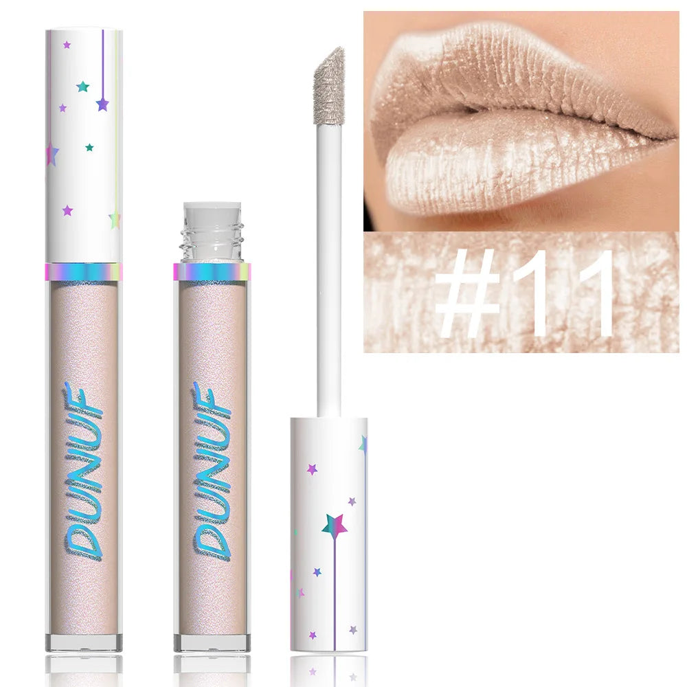 12-Color Metallic Glitter Lip Gloss | Diamond Pearlescent Lip Glaze
