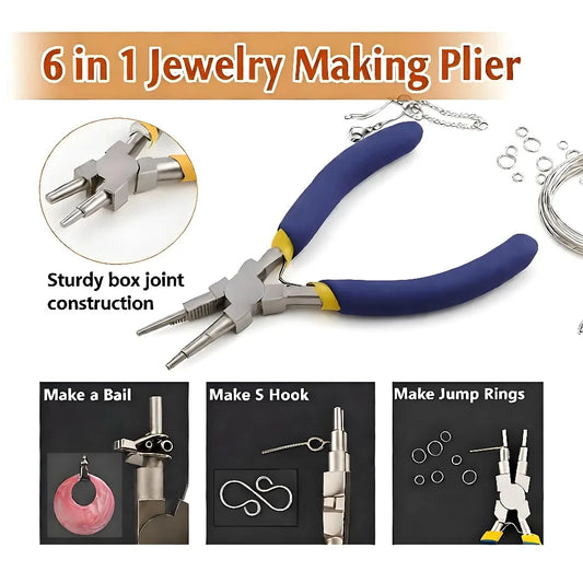 6-in-1 Carbon Steel Round Nose Jewelry Pliers, Multi-Function DIY Tool for Jewelry Makers, Earring Bracelet Necklace Repair Tool Peaceful Pleasures Health and Wellness