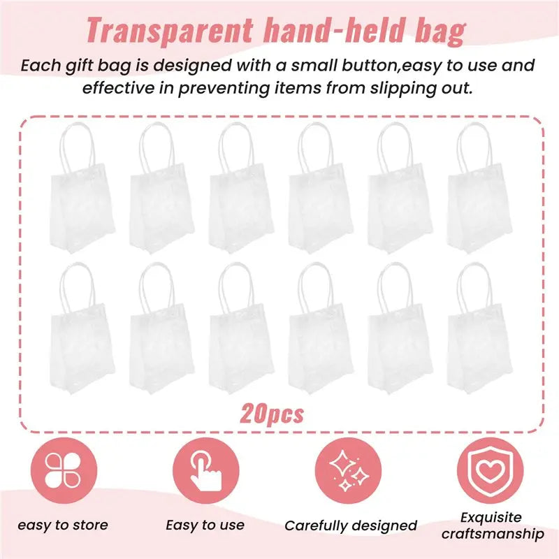 A36T-20Pcs Transparent Gift Bag With Handle Wedding Candy Gift Packaging Reusable Tote Bag Christmas Shower Peaceful Pleasures Health and Wellness
