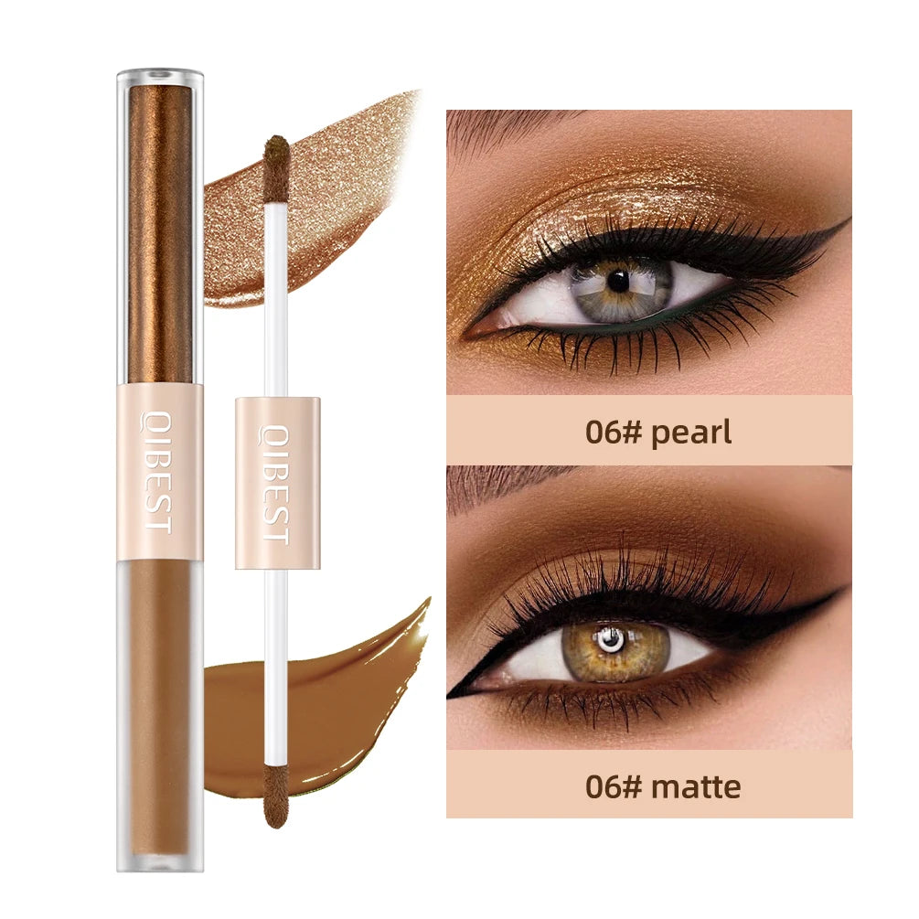 QIBEST Double End Glitter Matte Eye shadow Stick Pencil Eyeshadow Makeup Waterproof Bicolor Shimmer Cosmetics Beauty Makeup Tool Peaceful Pleasures Health and Wellness 06
