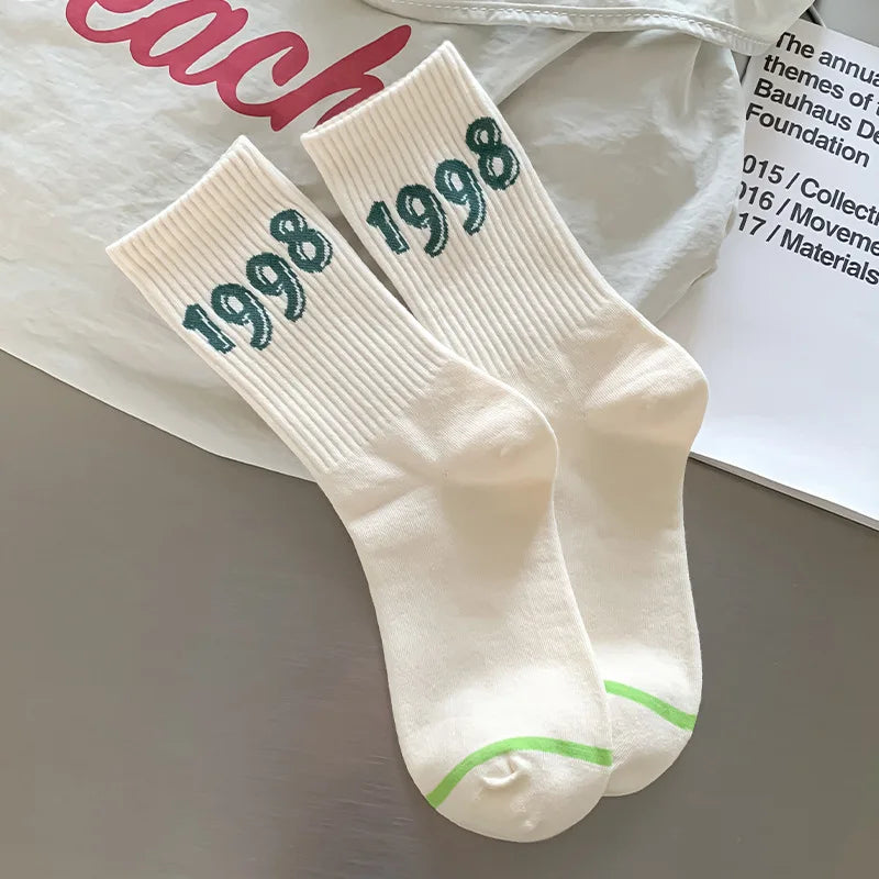 5 pairs of sports socks for women in autumn winter with striped letters sweat absorbing odor proof retro women's socks Peaceful Pleasures Health and Wellness
