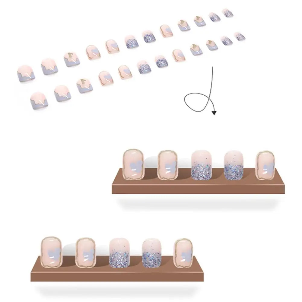 French Square Press-On Nails | Nude Pink & Glitter 24pc Set