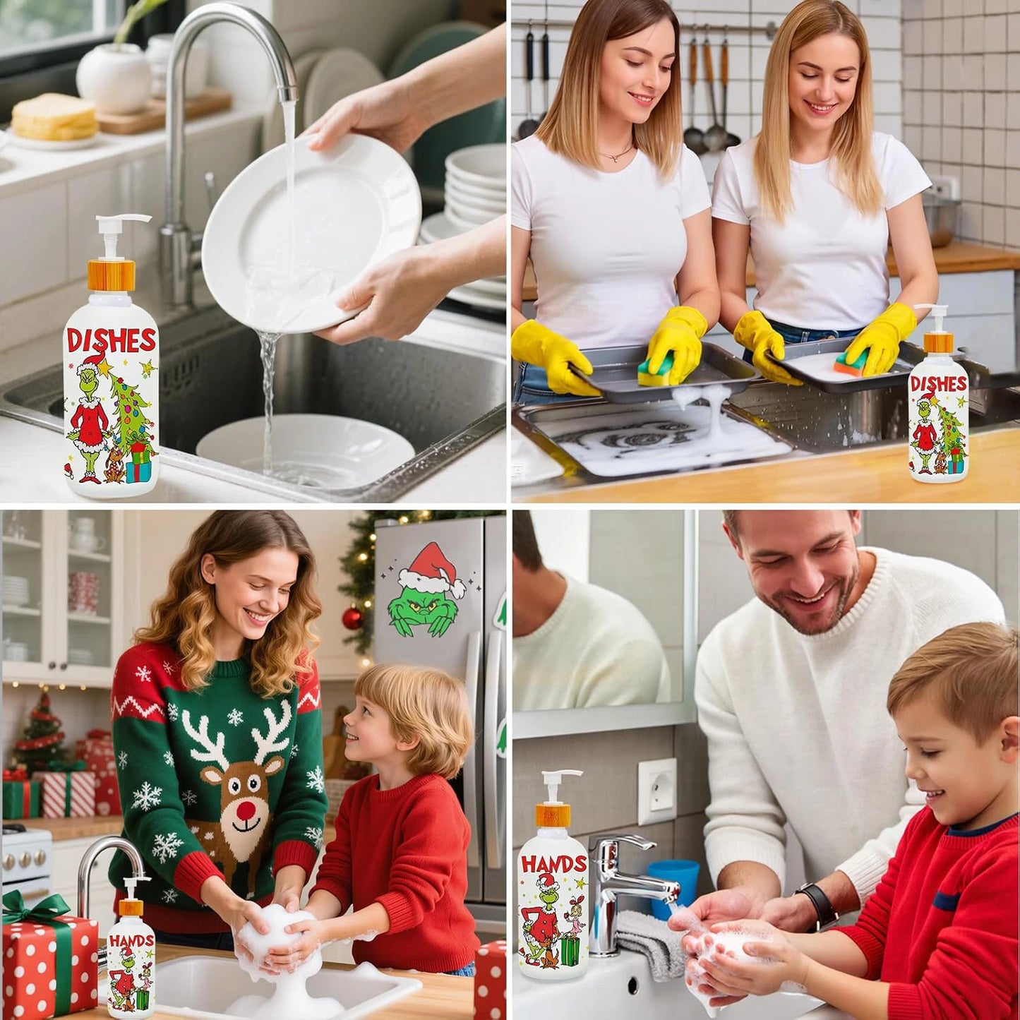 2-Piece Christmas Soap Dispenser Set with Pump & Tray – Refillable Holiday Hand Soap Bottles