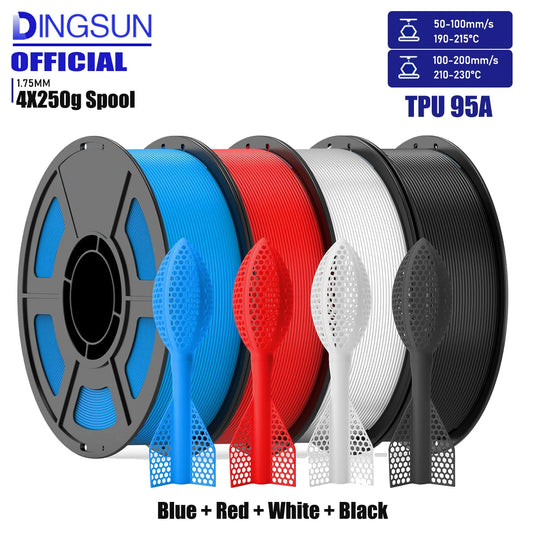 DINGSUN 3D TPU 1.75mm 95A Flexible FDM 3D Printer Filament 3D Printer Filament Peaceful Pleasures Health and Wellness 4 Color set T