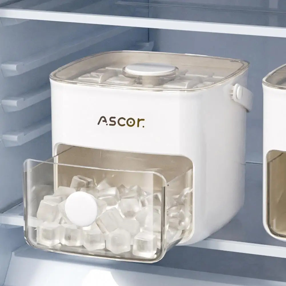 Double Layer Square Ice Cube Tray Set with Storage Box & Tongs