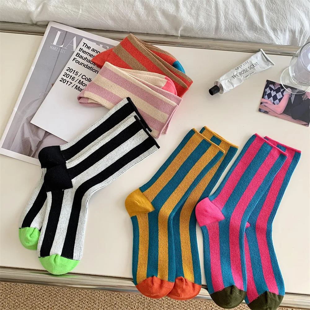 Striped Funny Crew Socks | Korean Japanese Unisex Fashion
