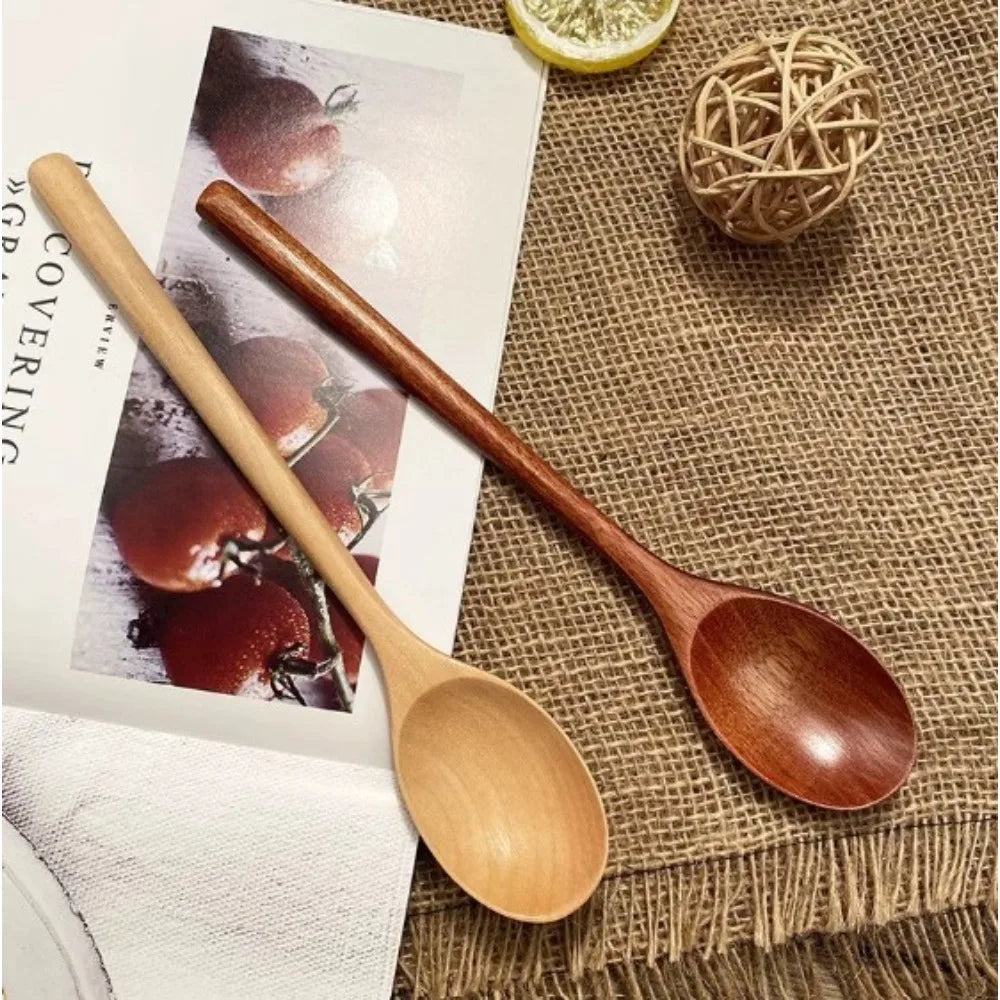 1/2/5pcs Wooden Long handle Spoon Kitchen Natural exquisite Wooden soup spoon Tableware Cooking Honey Coffee Spoon Mixing Spoon Peaceful Pleasures Health and Wellness