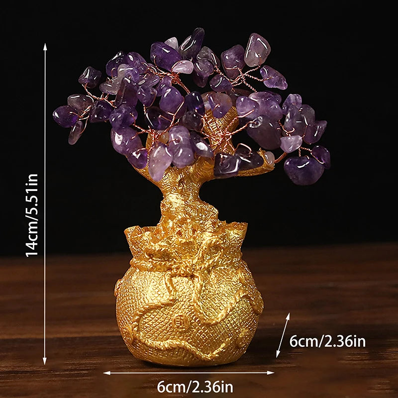 Yellow Crystal Money Tree Feng Shui Wealth Bonsai Ornament