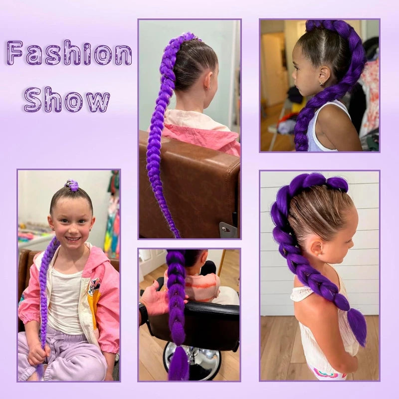 fashion Performance hair accessory ponytail 32 inch long purple braided wig shining metallic texture children's holiday outfit Peaceful Pleasures Health and Wellness