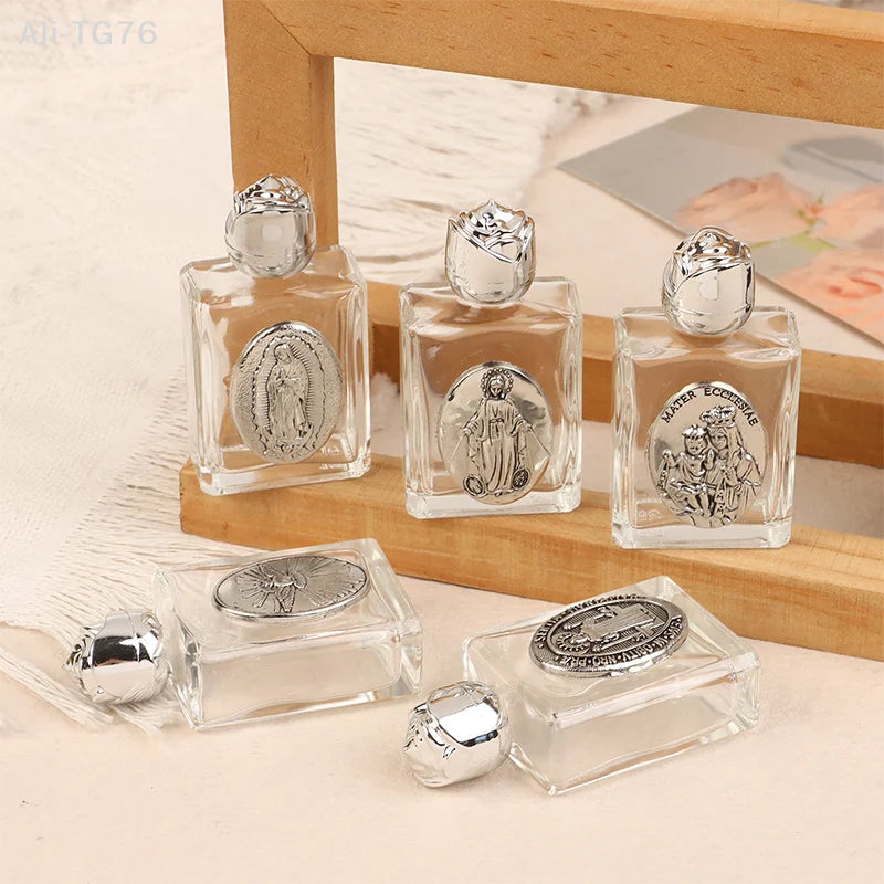 Glass Holy Water Bottle – Christian Cross & Virgin Design | 12 Styles