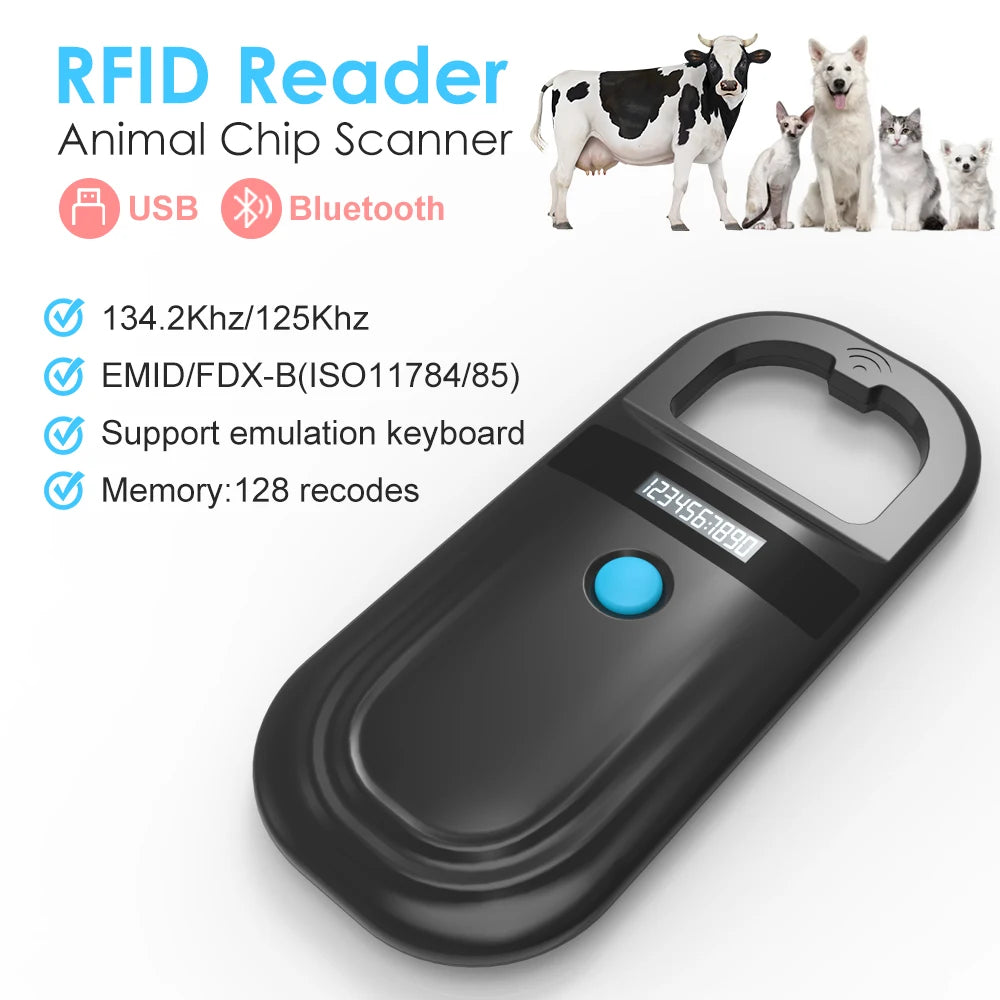 Pet Microchip Scanner 134.2KHz 125kHz Dual Frequency USB Bluetooth Animal RFID Reader FDX-B Glass Chip Tag Scanner Peaceful Pleasures Health and Wellness